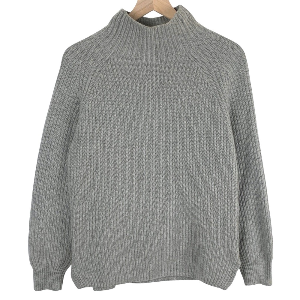 Theory xo Barneys New York Wool Cashmere Ribbed Mock Neck Sweater Grey P/TP